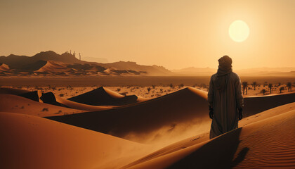 Fototapeta na wymiar woman in the desert, sand dunes , landscape Generative AI, Generativ, KI