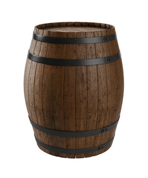 Wooden barrel isolated on white background. Clipping path included. 3d