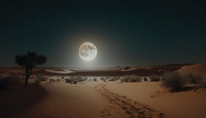 Fototapeta na wymiar tree in the sand dunes moon landscape Generative AI, Generativ, KI