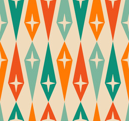 Abstract geometric background, modern seamless pattern, retro style creative ornament, colorful vector wallpaper, wrapping paper, 1950s, 1960s, 1970s fashion style, template, layout for design