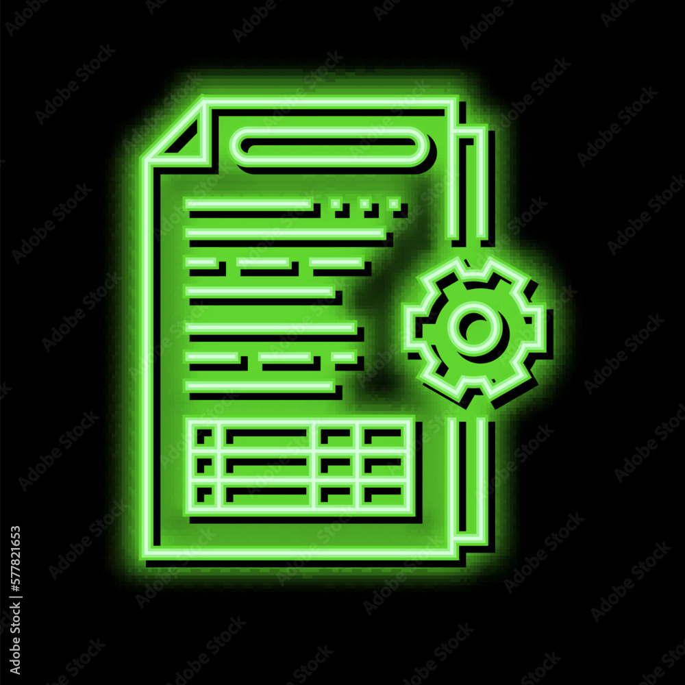 Poster audit of operational processes and internal control systems neon glow icon illustration