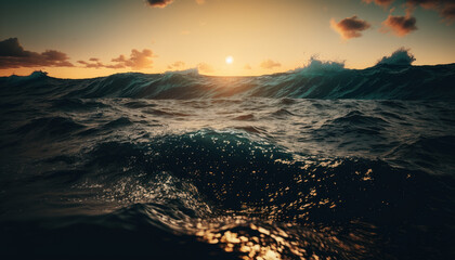 ocean sunset sky landscape waves Generative AI, Generativ, KI