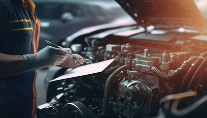 repairman hands repairing a car engine automotive workshop with a wrench, Automobile mechanic car service and maintenance, Repair service