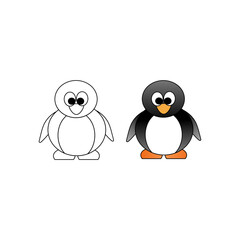 Vector Illustration of a Cute Cartoon Character Penguin for Kids Art Design and Computer Game. Coloring Book Outline Set