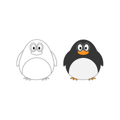 Vector Illustration of a Cute Cartoon Character Penguin for Kids Art Design and Computer Game. Coloring Book Outline Set