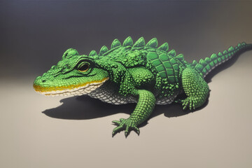 Naklejka premium Colorful magic alligator, cartoon style painting. Generative ai art illustration