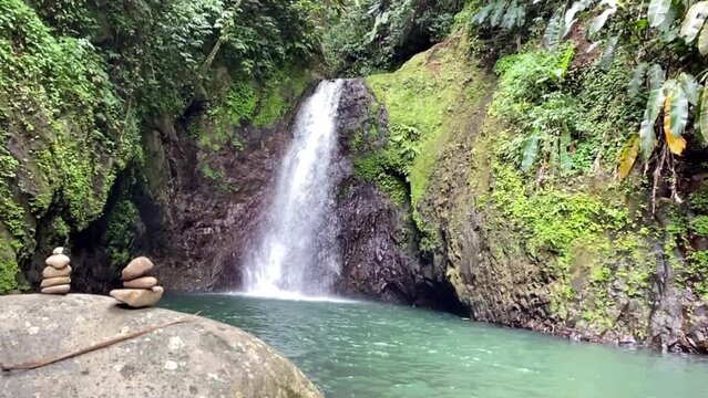 Seven Sisters Waterfalls in Grenada Grand Etang National Park. One of Grenada's most beautiful areas where a waterfall rushes down the mountainside into a large pool perfect for swimming. 