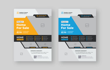 Real estate flyer design with a4 paper size, Modern property sale, Home rent flyer, banner, Leaflet, Two color variation flyer bundle for your company