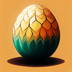 A magical golden green dragon egg. Dragon fairy egg with a scaly shell. AI-generated