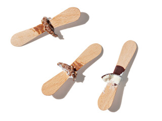 Ice cream sticks on white background