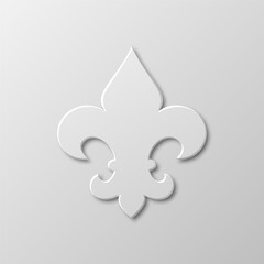 Vector Realistic Paper 3d Fleur De Lis Closeup on White Background. Heraldic Lily Sign, Vector Illustration