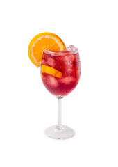 Tinto de Verano or vino de verano, Red wine Spanish cocktail with orange. Refreshment acoholic drink sangria on white