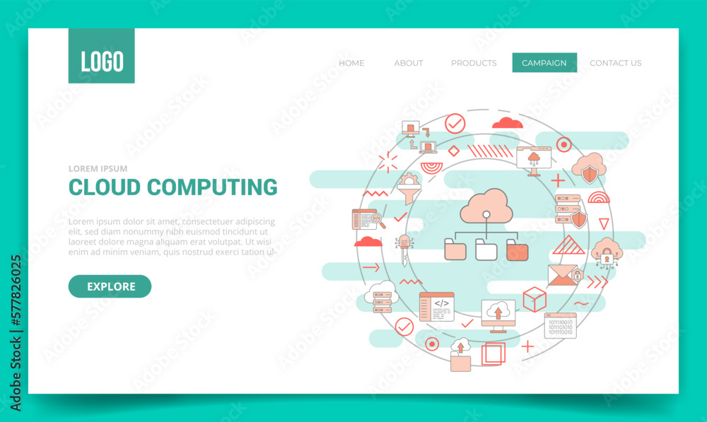 Poster cloud computing concept with circle icon for website template or landing page homepage