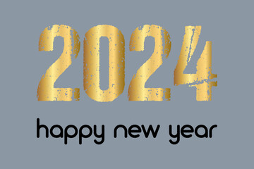 Happy New Year 2024 logo, shiny luxury golden color. Premium design with modern rooms.