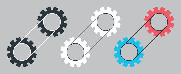 A set of connected gears. Set of gear icons. Vector illustration.