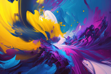 Fototapeta na wymiar Blue, purple and yellow paint liquid abstract background. AI Generative color mix painting