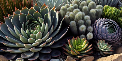 Desert succulents - these plants are drought tolerant and store water in thick fleshy leaves - generative AI 