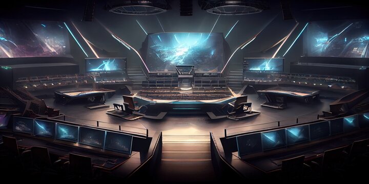 Esports Arena - Empty Arena With Lighting And Equipment For A Video Gaming Tournament By Generative AI