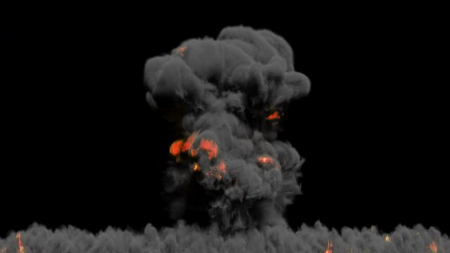 burning explosion smoke on black background