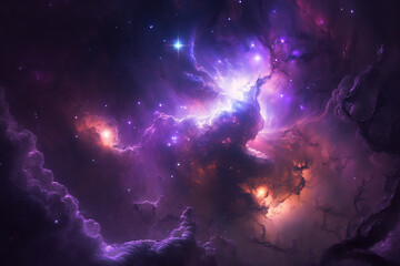 Obraz na płótnie Canvas Purple and violet nebula with stars. Fantasy galaxy generative AI background