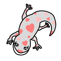 gecko with hearts pattern, character design, cute cartoon isolated , graphic design for presentation, marketing, art, illustration, t-shirt design, cartoon, comic, advertising, online media