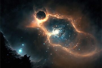 Glowing nebula with stars. Fantasy galaxy generative AI background