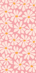 Groovy daisy flower seamless pattern. Cute hand drawn floral background.