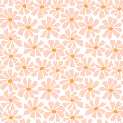 Groovy daisy flower seamless pattern. Cute hand drawn floral background.