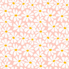 Groovy daisy flower seamless pattern. Cute hand drawn floral background. - 577829413