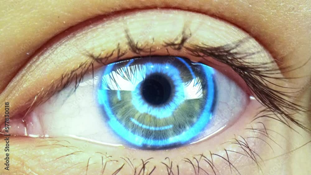 Poster technology futuristic data stream in cyberspace eye close-up. modern science vision on innovation. b