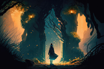 Obraz premium The Hero Takes the Pathway to the Ancient World