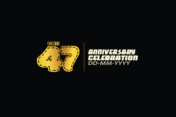 47th, 47 years, 47 year anniversary celebration abstract knit style logotype. anniversary with gold color isolated on black background-vector