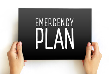 Emergency Plan - specifies procedures for handling sudden or unexpected situations, text concept on card - obrazy, fototapety, plakaty