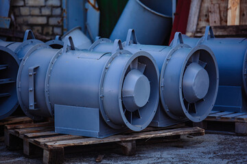 Fan production equipment. Cooling fan of condition or heating and drying system in warehouse