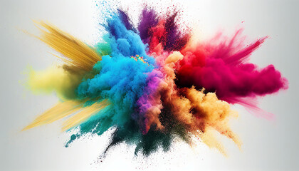 Fototapeta na wymiar abstract multicolor powder explosion or paint explosion on white background, Generative AI