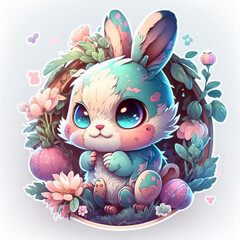 Cute Happy Chibi Easter bunny. Generative AI #21