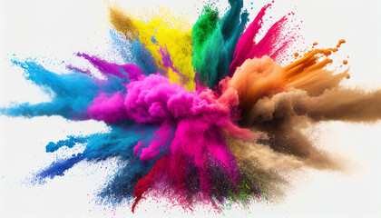 Obraz na płótnie Canvas abstract multicolor powder explosion or paint explosion on white background, Generative AI