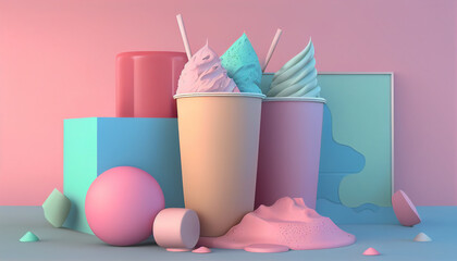 Colorful pastel background with elements, Generative AI