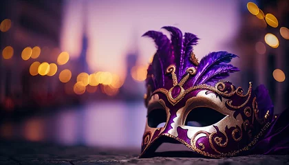 Fototapeten venetian mask on bokeh background Venice carnival purple generative AI © Brandon