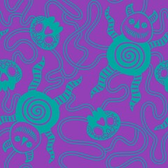 Cartoon monsters seamless devil halloween aliens pattern for kids clothes print and wrapping paper and fabrics