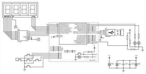 Connection of peripheral devices (keyboard, lcd display, usb) to the arduino. Vector electrical
schematic diagram of electronic device for reading and outputting data. Technical (engineering) drawing.
