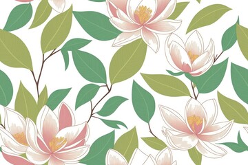 Magnolia figo flowers background. Seamless flat painting. Beautiful tribal generative ai art background