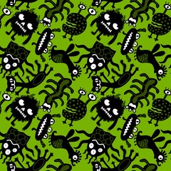 Cartoon monsters seamless emoticons aliens pattern for kids clothes print and wrapping paper and fabrics