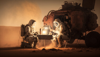Mars astronauts working. Generative AI