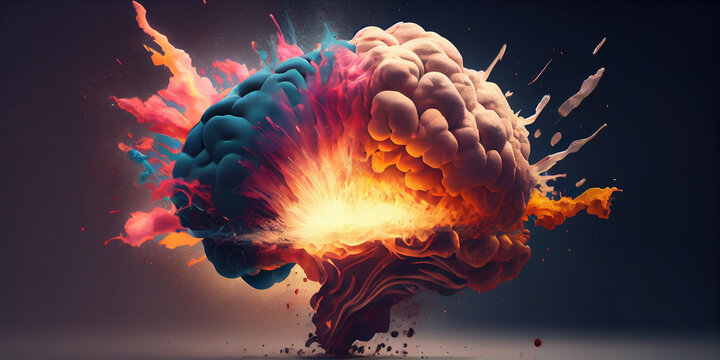Concept art of a human brain exploding,Generative AI