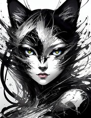 abstract black and silver cat beauty, centered, looking at camera, approaching perfection, dynamic, moonlight, highly detailed, digital painting, illustration, AI generated