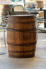 Decorative barrel used table customers in certain area for dining restaurant in commercial business shopping districts