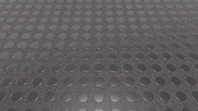 Polka dot pattern, scratched metal aluminium foil texture, slow camera movement, 3d render, 4k.