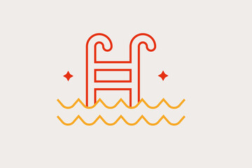 Obraz premium Minimalistic pool swimming vector illustration in flat style design. Geometric pool icon for website,app,ui ux,web design,business,marketing,landing,web development concept 
