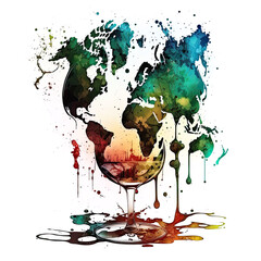 Obraz na płótnie Canvas Glass of alcohol with the world map, on a white background, Generative AI